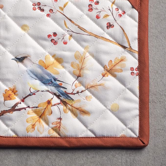 Maison d' Hermine 100% Cotton Oven Mitt & Pot Holder Set (7.5"x13" & 8"x8") Heat Resistant BBQ Cooking Gloves with Loop for Thanksgiving Christmas Decorations Handling Hot Pans (Oak Leaves)