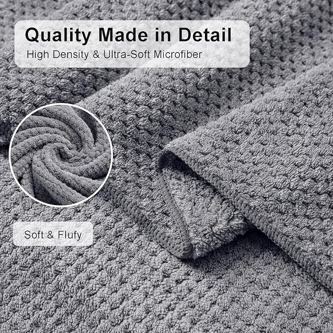 8 Piece Large Grey Family Bath Towel Set-2 Oversized Bath Towel Sheets,2 Hand Towels,4 Washcloths-600GSM Soft Highly Absorbent Quick Dry Beach Chair Towels Woven Towels for Bathroom Hotel and Spa