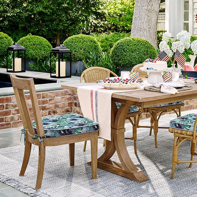 Set of 4 Outdoor Chair Cushions 19"x19"x2",Water Repellent Dining Seat Cushion with Ties and Removable Covers, Chair Cushions for Indoor and Patio Furniture, Blue Salmone Tropical