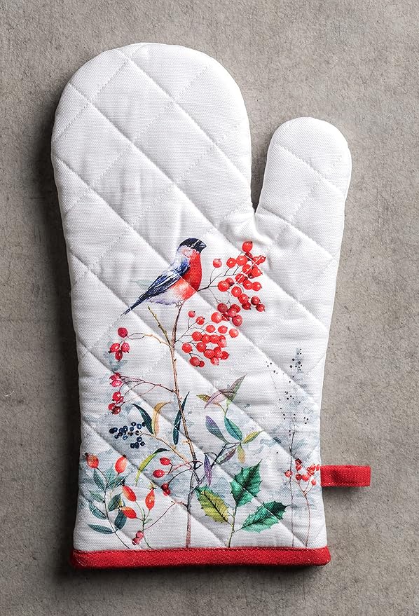 Maison d' Hermine Oven Gloves 100% Cotton Oven Mitt 7" x 13" with Loop Heat Resistant BBQ Cooking Gloves for Thanksgiving Christmas Decorations Baking Handling Hot Pans (Pack of 1, Morzine)