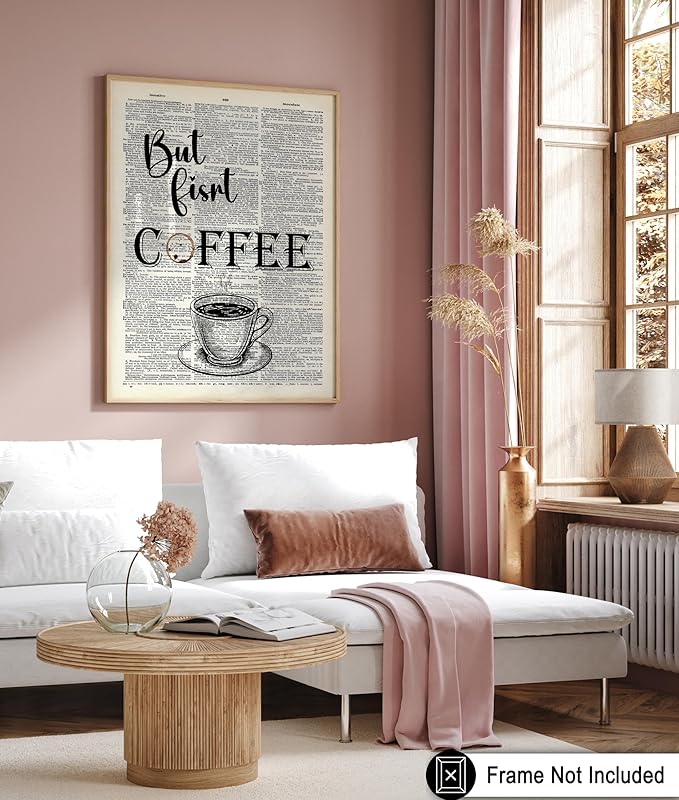 Poster Master Dictionary Art Poster - But First Coffee Print - Cafe Art - Gift for Men, Women, Coffee Lovers & Barista - Funny Decor for Kitchen, Restaurant or Dining Room - 8x10 UNFRAMED Wall Art