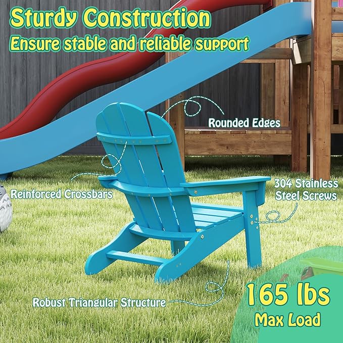 Giantex HDPE Kids Adirondack Chair - All-Weather Lawn Toddler Chair with Ergonomic Design, Children’s Outdoor Chair for Toddlers Ages 3-8, Kid’s Patio Furniture for Deck, Garden (4, Turquoise)