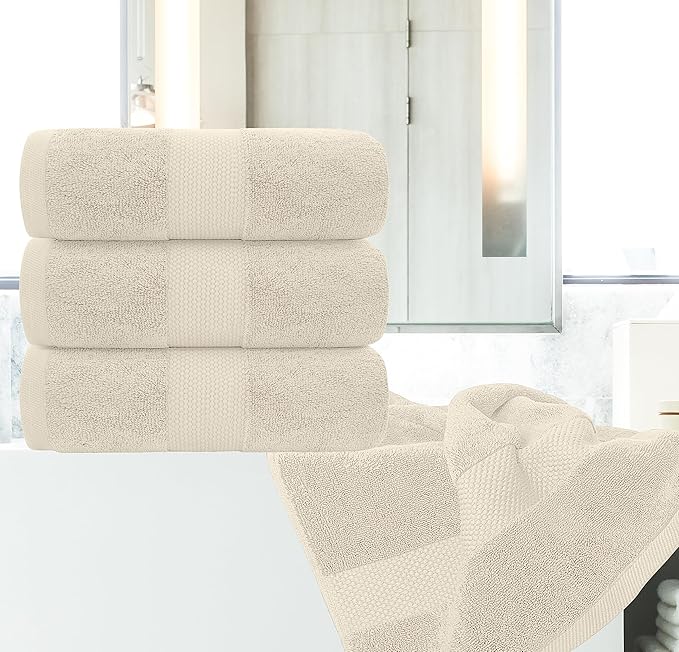 White Classic Luxury Bath Towels Set of 4 Large - 700 GSM Cotton Ultra Soft Bath Towels 27x54 | Highly Absorbent and Quick Dry | Hotel Towels for Bathroom Luxury, Plush Shower Towels, Ivory