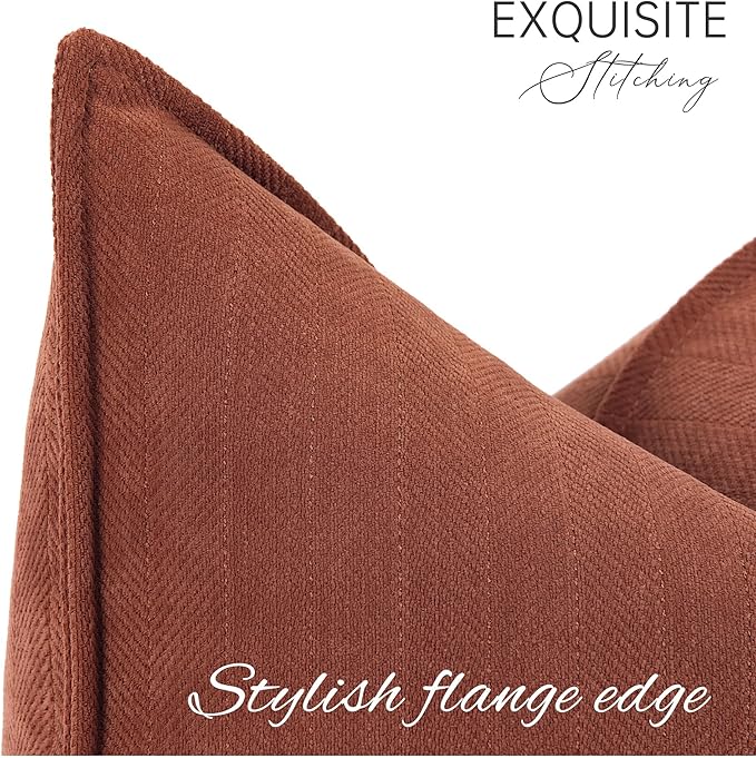 ZWJD Throw Rust Pillow Covers 22x22 Set of 2 Chenille Fall Pillow Covers with Elegant Design Soft and Luxurious Decorative Throw Pillows for Couch, Bed, and Home Decor