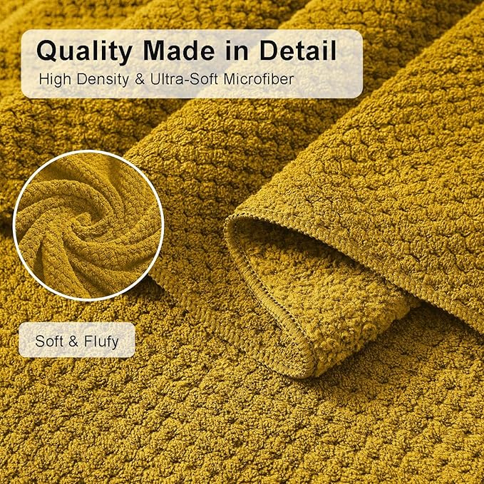 8 Piece Large Yellow Family Bath Towel Set-2 Oversized Bath Towel Sheets,2 Hand Towels,4 Washcloths-600GSM Soft Highly Absorbent Quick Dry Beach Chair Towels Woven Towels for Bathroom Hotel and Spa