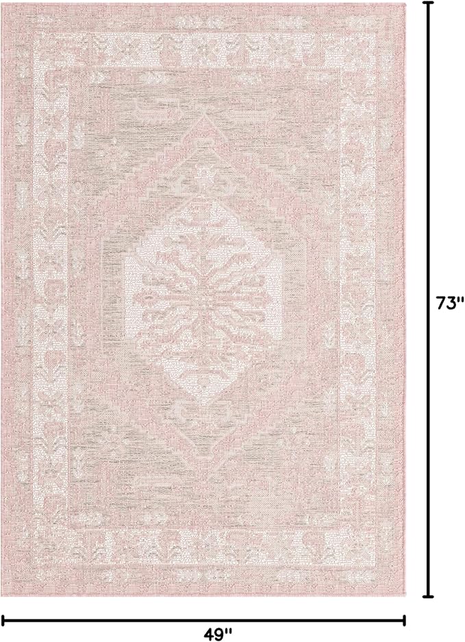 Unique Loom Outdoor Traditional Collection Area Rug - Valeria (4' 1" x 6' 1" Rectangle, Pink/ Ivory)