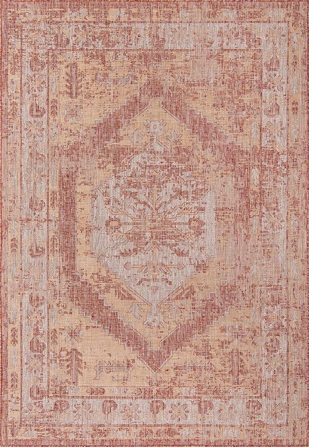 Unique Loom Outdoor Traditional Collection Area Rug - Valeria (7' 1" x 10' Rectangle, Rust Red/ Ivory)