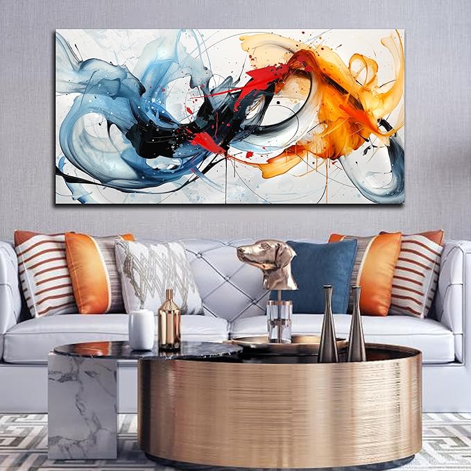 aburaeart Blue Abstract Canvas Wall Art Bedroom - Large Wall Art for Living Room Ready to Hang Size 29" x 59"