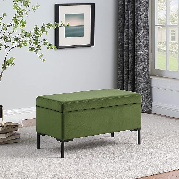 HomePop Upholstered Storage Bench with Metal Leg Home Décor|Bench with Storage for Living Room & Entryway - Blush Green