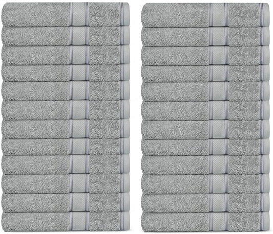 Casa Lino Face Towels & Body Wash Cloths for Showering - 100% Cotton Wash Cloths for Bathroom - Highly Absorbent & Quick Drying Washcloth Set - Cotton Washcloths 24 Pack (12" x 12") - (Silver Grey)