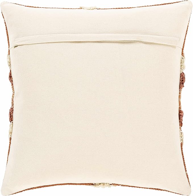 Hauteloom Shepardsville Decorative Throw Pillow Cover with Down Goose Feather Insert - Sofa Couch Cushion Pillow - Boho Farmhouse Lumbar Pillow - Cover%100 Cotton - Orange, Beige - 22" x 22"