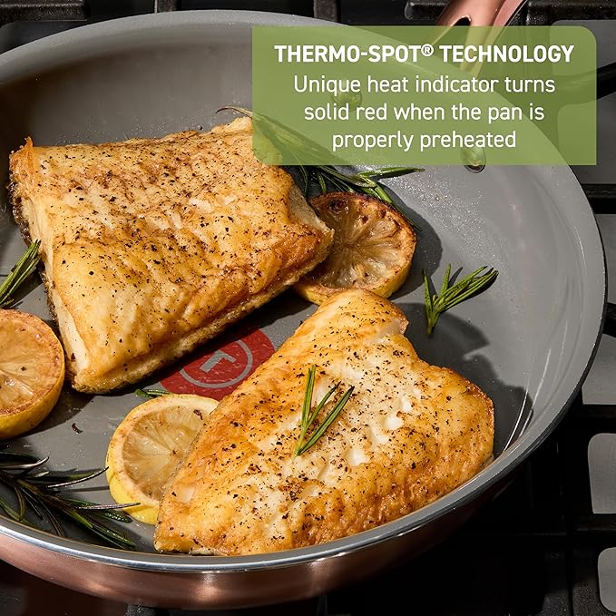 T-Fal Preserve Ceramic Nonstick Frying Pan Skillet 12-inch, Oven Broiler Safe up to 350ยฐF, Cookware, InoCeram Glide Technology, Frying Pan, Skillet Pots & Pans, Rose Gold