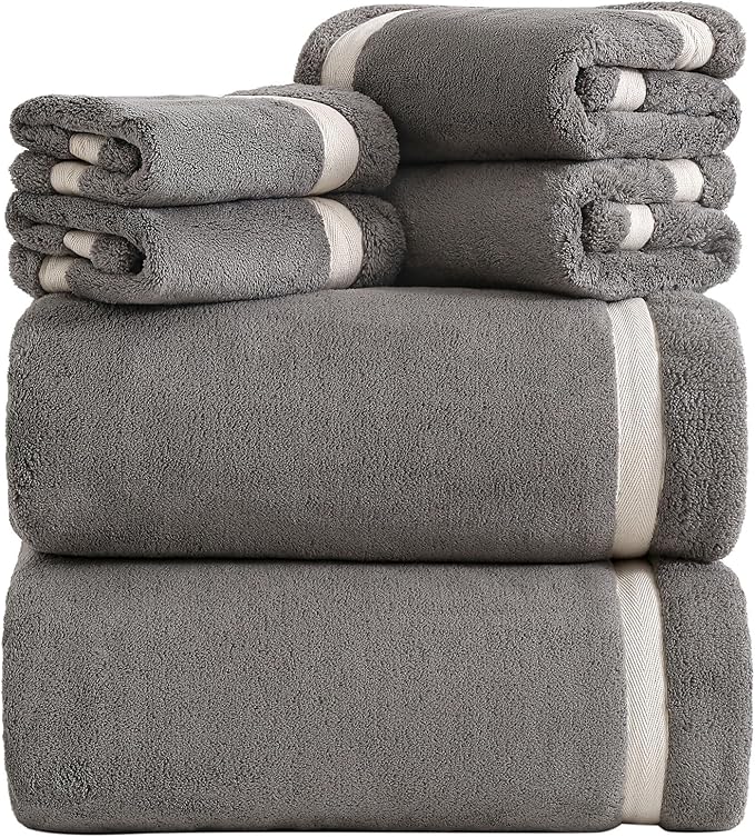 Bath Towel Set,Premium Microfiber Bathroom Towel-2 Extra Large Bath Sheets,2 Hand,2 Washcloths,Super Soft Highly Absorbent Luxury Shower Towels for Bathroom(Dark Grey 6Piece)