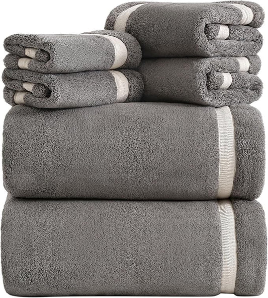 Bath Towel Set,Premium Microfiber Bathroom Towel-2 Extra Large Bath Sheets,2 Hand,2 Washcloths,Super Soft Highly Absorbent Luxury Shower Towels for Bathroom(Dark Grey 6Piece)