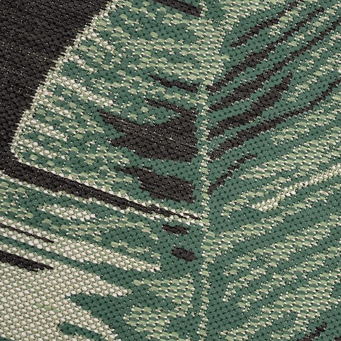 Tropical Outdoor Rug Jungle Leaves Design for Patio in Black Green, Size: 3'11" x 5'7"