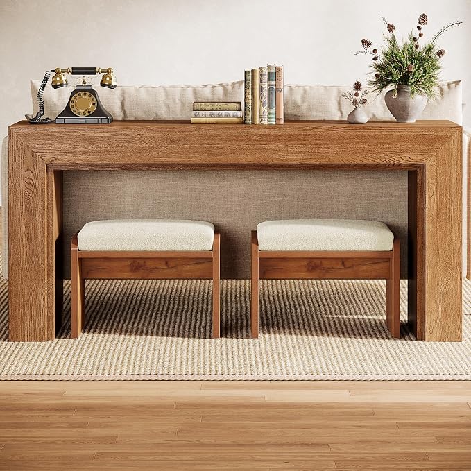 Tribesigns Entryway Bench, Upholstered Shoe Stool with Removable Cushion, H-Shaped Vanity Stool Footrest, Wooden Ottoman for Bedroom, Living Room, Dressing Room, Extra Seating for Small Spaces