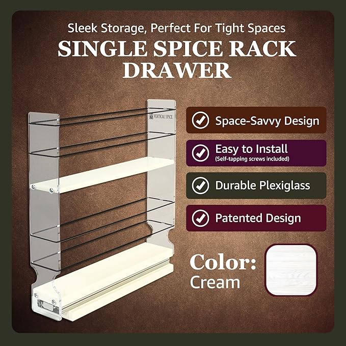 Vertical Spice Narrow Spice Rack -Sliding Spice Jars Organizer - Pantry Organizers & Storage - Slide Out Drawers for Kitchen Cabinets -Seasoning Caddy (2.3" W x 10.75" H x 10.6"D, Partially Assembled)