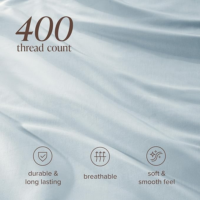 Bare Home 100% Organic Cotton Sateen Duvet Cover Set - Twin/Twin Extra Long - 400 Thread Count - Smooth Sateen Weave - Warm & Luxurious - Duvet Cover (Twin/Twin XL, Winter Blue)