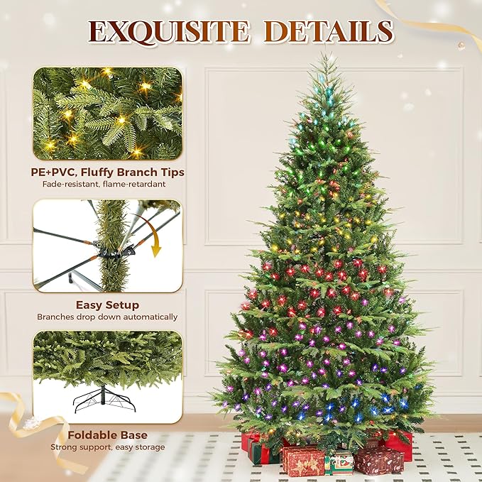 HOLLO STAR 9 ft Prelit Christmas Tree with 1200 LED Lights, App Control, Aspen Artificial Christmas Tree, Multi-Color RGBW Lights, 4432 PE & PVC Branch Tips, for Home, Party