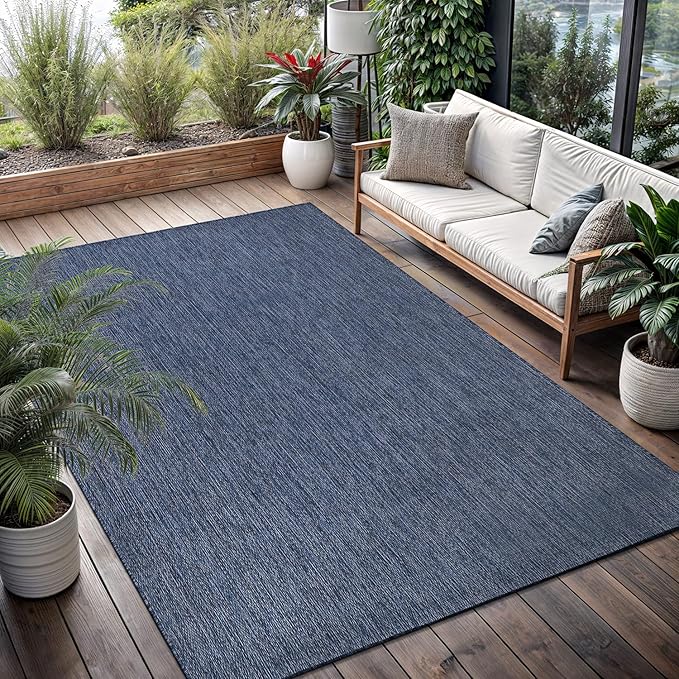 Washable Indoor Outdoor Rug 9x12 Weather Resistant Area Rugs Modern Solid for Porch Deck Balcony Backyard Patio Outside Carpet (9 X 12 Azure Blue)