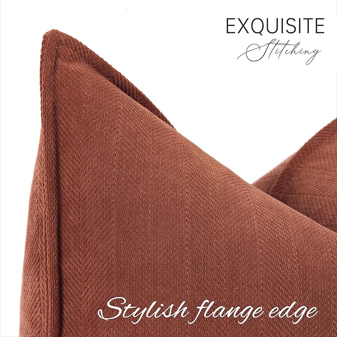 ZWJD Rust Throw Pillow Covers 12x20 Set of 2 Chenille Fall Pillow Covers with Elegant Design Soft and Luxurious Decorative Throw Pillows for Couch, Bed, and Home Decor