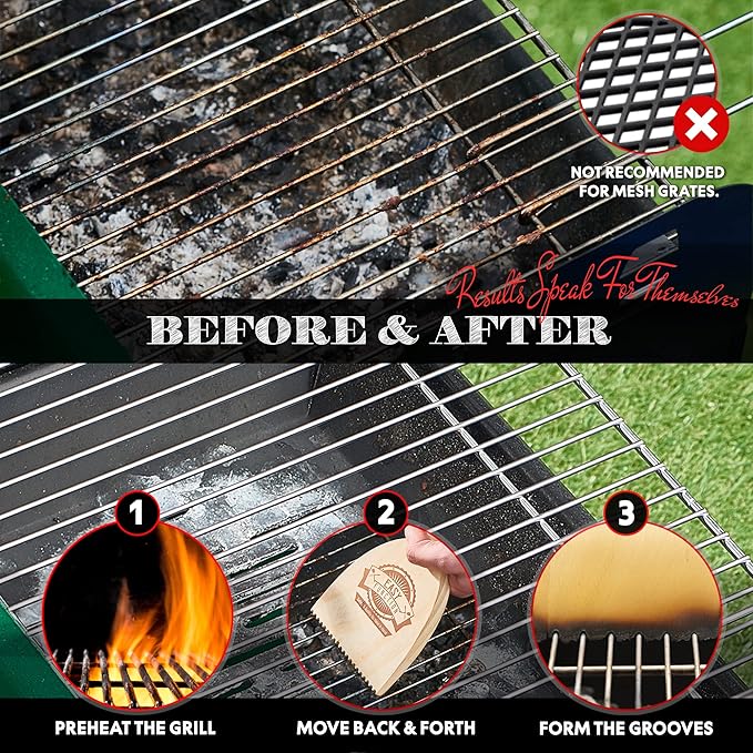 Wood Grill Scraper - Wooden BBQ Grill Brush Cleaner Alternative - Enjoy Safe & Bristle Free Barbecue