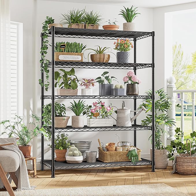 REIBII Storage Shelves 71" H Tall Wire Shelving Unit Sturdy Metal Shelves Adjustable Wide Pantry Shelves 5 Tier Deep Heavy Duty Metal Shelving Load 1500LBS,Dorm Room Essentials Dorm Storage Rack