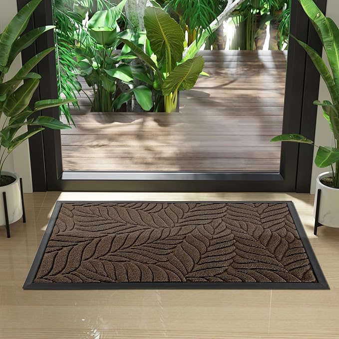 Yimobra Front Door Mat Outdoor Indoor, 29.5x17 All-Season Waterproof Welcome Mat, All-Weather Outside Entrance Mat, Non-Slip Patio Porch Doormat, Low Profile, Fade Resistant, Brown