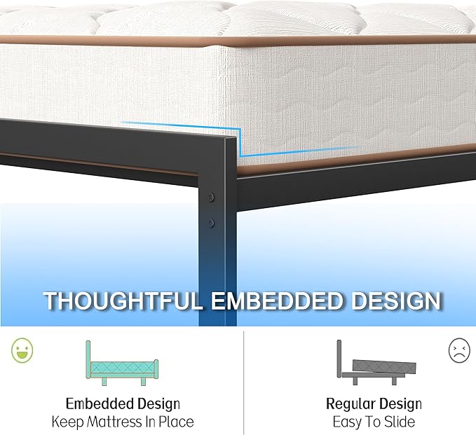 Full Bed Frame with Smart LED Lights, Storage Headboard and USB Charging Station,Heavy Duty Wooden Slats, No Box Spring Needed, Noise Free, Easy Assembly (Classic Black, Twin)