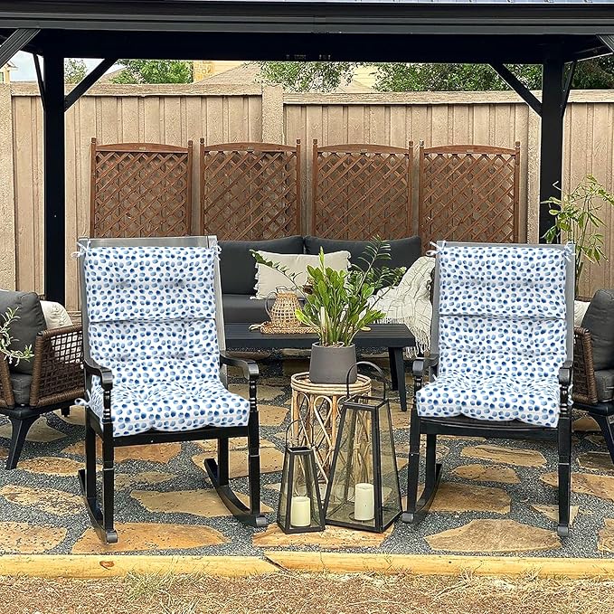 Set of 2 Outdoor High Back Chair Cushions 44"x 22",Water Repellent Rocking Seat Cushions Replacement, Seat/Back Chair Cushions for Patio,Porch,Balcony and Indoor - Brush Blue