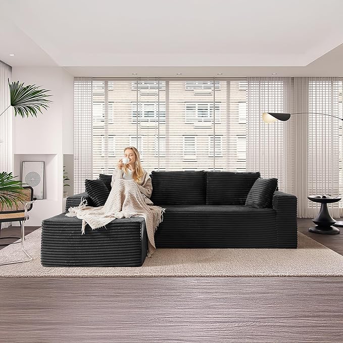 105''Sectional Cloud Couch with L Shaped Chaise,Modern Modular Sectional Sofa,Comfy Sectional Couches for Living Room,Bedroom,Apartment (Black, Left Facing Chaise)