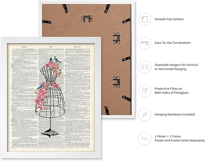 Poster Master Dictionary Art Poster - Mannequin Print - Sewing Art - Flower Art - Fashion Art - Gift for Men, Women & Dressmaker - Chic Decor for Living Room, Dorm or Office, 11x14 White Framed