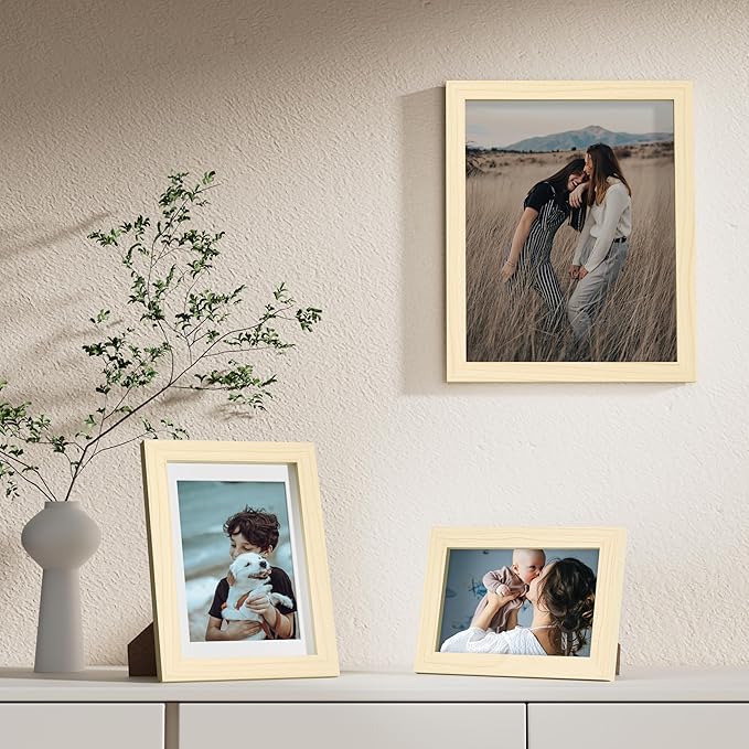 Vittanly Picture Frames Set of 10, Picture Frames Collage Wall Decor with Two 8x10, Four 5x7, and Four 4x6 Photo Frames, Gallery Wall Frame Set for Wall or Tabletop Display, Natural