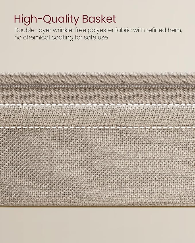 VASAGLE End Table, Small Bedside Table with Fabric Basket, Modern Nightstand, Rectangular Side Table, for Living Room, Bedroom, Matte White and Camel Brown ULET230W10