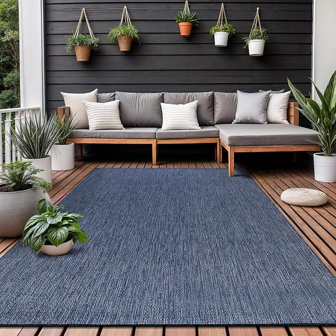 Washable Indoor Outdoor Rug 6x9 Weather Resistant Area Rugs Modern Solid for Porch Deck Balcony Backyard Patio Outside Carpet (6 X 9 Azure Blue)