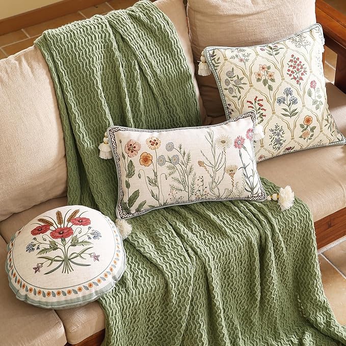 Design Linen Throw Pillow Covers 18"x18" Pack of 2, Square Farmhouse Cushion Covers with Yellow Purple Watercolor Wildflower Pattern Decor Pillowcases for Bed,Living Room,Outdoor,Car