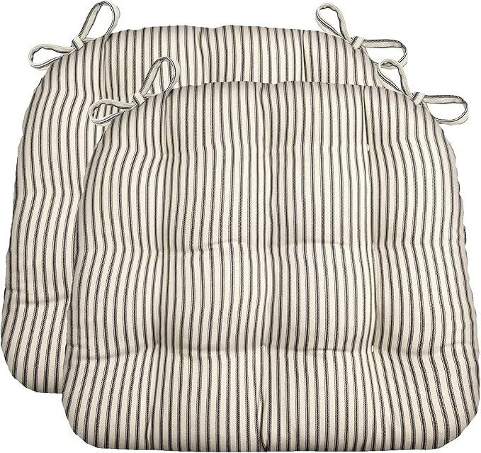 Barnett Home Decor Dining Chair Cushions, 16.5 x 18, Pack of 2 – Ticking Stripe Black – 100% Cotton, Latex Foam Fill