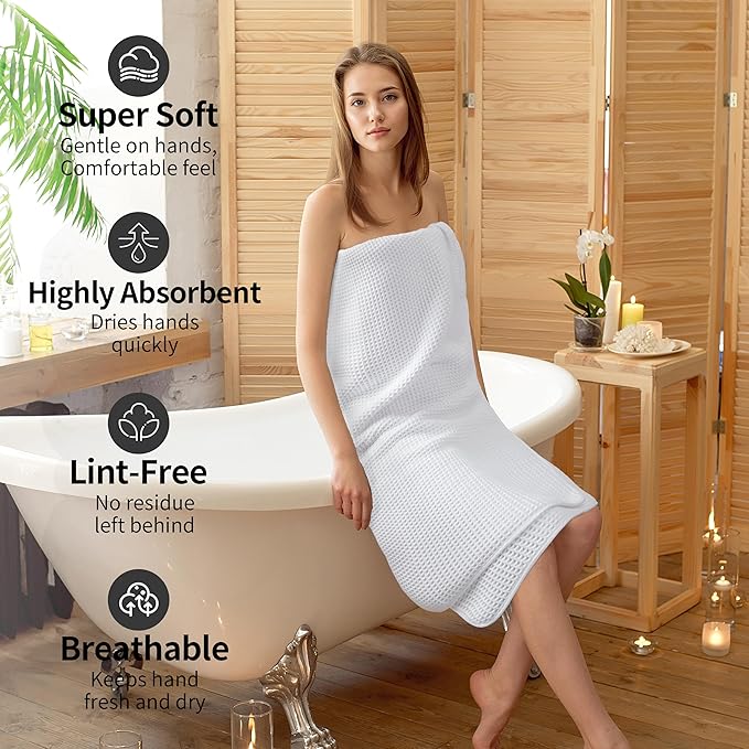 Microfiber Waffle Bath Towels, 4 Pieces, Soft, Absorbent, Fast Drying, Lint Free (White)