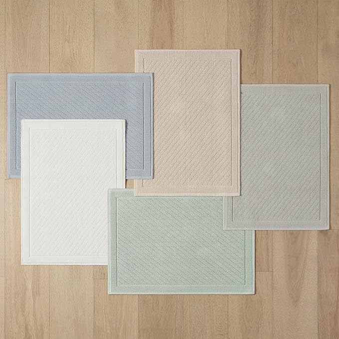 Arkwright 2 Piece 100% Cotton Bathroom Rug Set - High Absorbent Stylish Textured Woven Design Bath Mat, Slip Resistant Backing for Shower and Bathtub Floor, 17x24 & 20x32 in - Grey