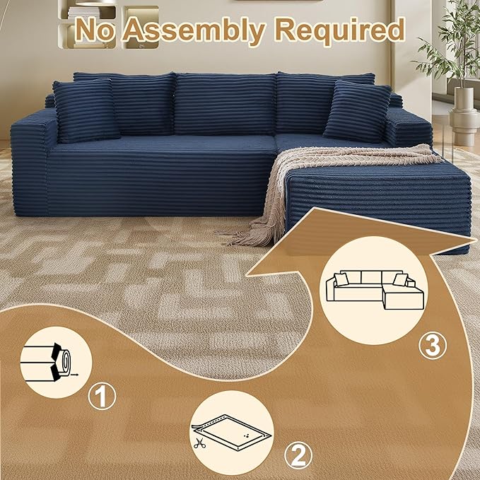 105''Sectional Cloud Couch with L Shaped Chaise,Modern Modular Sectional Sofa,Comfy Sectional Couches for Living Room,Bedroom,Apartment (Blue, Right Facing Chaise)