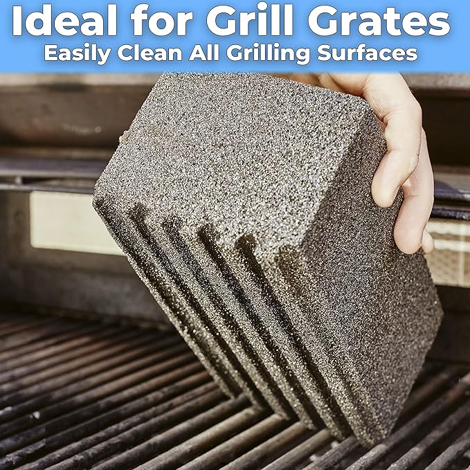 Non-Toxic Restaurant-Grade Grill Cleaning Brick 4Pk. Reusable Non-Scratch Pumice Stone Bricks for Smoker Flat Top Grill BBQ Grate Flattop and Cast Iron. Best 4x4x8 Griddle Cleaner Tool Block.