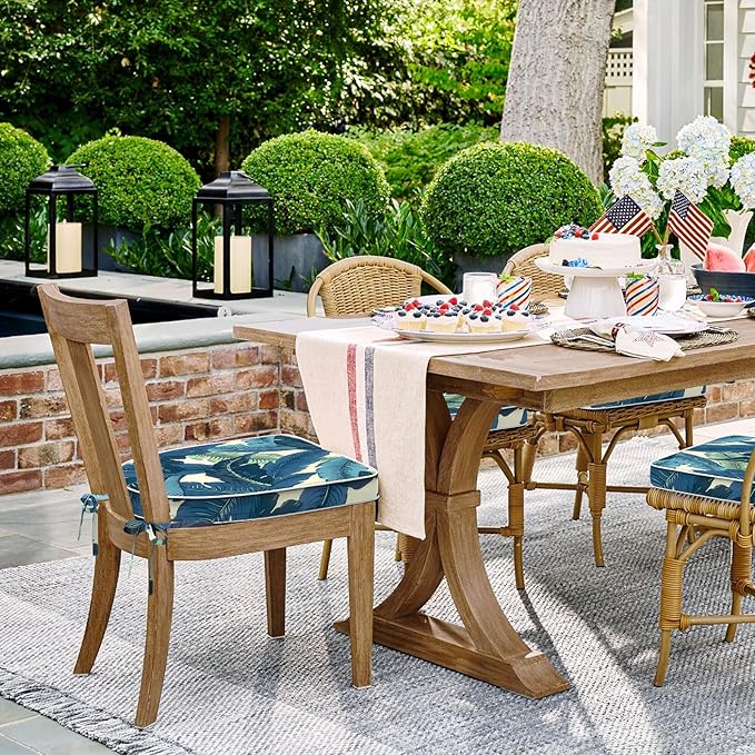 Set of 2 Outdoor Chair Cushions 19"x19"x2",Water Repellent Patio Seat Cushion with Ties and Removable Covers,Dining Chair Cushions for Indoor Kitchen and Patio Furniture,Swaying Palms Blue