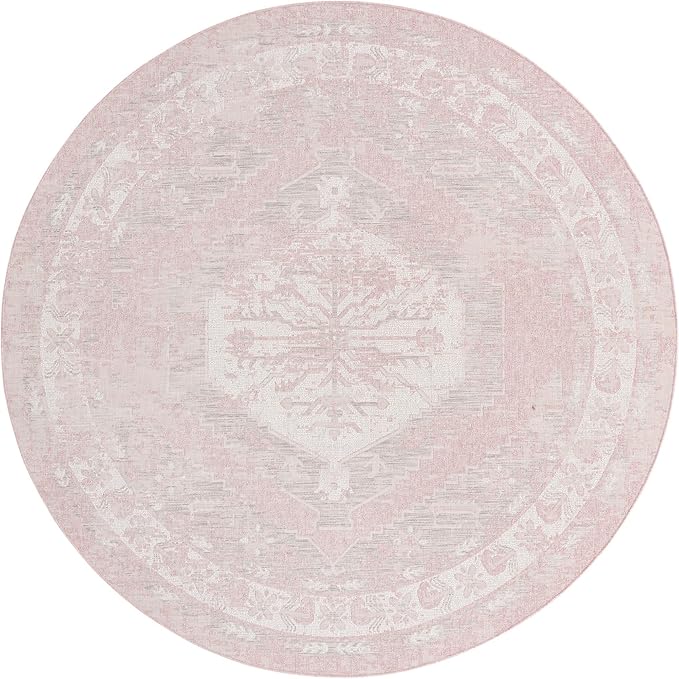 Unique Loom Outdoor Traditional Collection Area Rug - Valeria (10' Round, Pink/ Ivory)