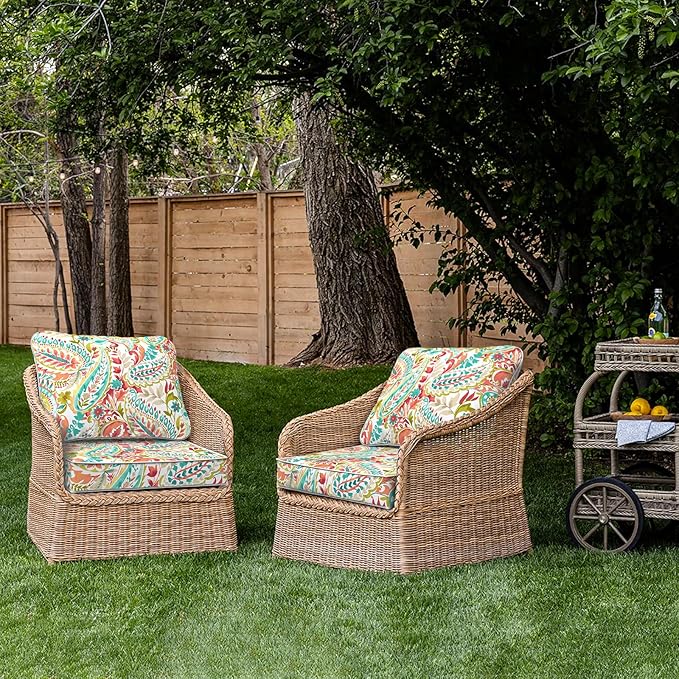 Outdoor Deep Seat Cushions Set 24 x 24 Inch for Patio Furniture,Water Resistant Chair Cushions Replacement Includes Seat Cushion & Back Pillow for Couch Sofa, Wicker Chair - Pretty Paisley