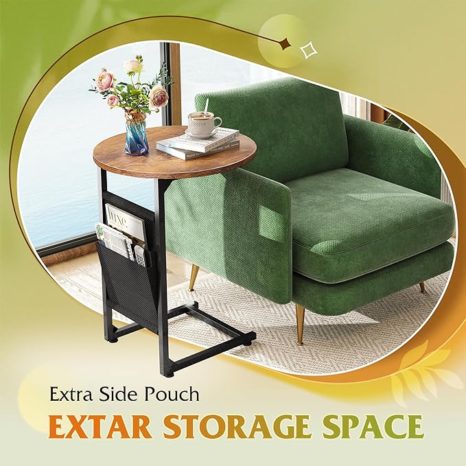 WLIVE Coffee Table, 31.3" and 18.7" Small Coffee Tables for Living Room, Modern Center Table and Side Table Set with Storage Side Pouch for Bedroom, Apartment, Rustic Brown