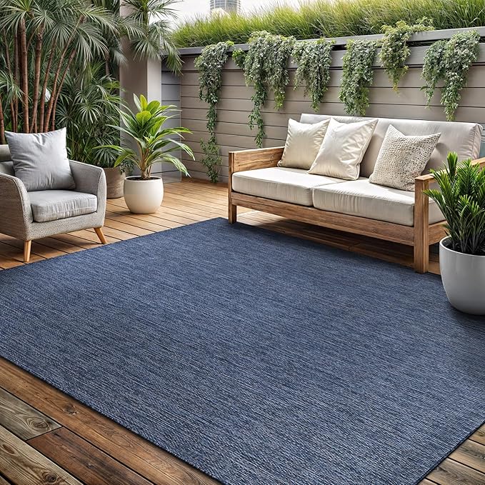 Washable Indoor Outdoor Rug 6x9 Weather Resistant Area Rugs Modern Solid for Porch Deck Balcony Backyard Patio Outside Carpet (6 X 9 Azure Blue)