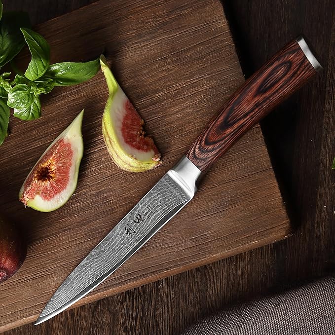 Wakoli EDIB Damascus Utility Knife 4.7-inch - 67-Layer VG10 Core Steel, Razor Sharp Blade with Pakkawood Handle for Kitchen & Everyday Use - Gift Box