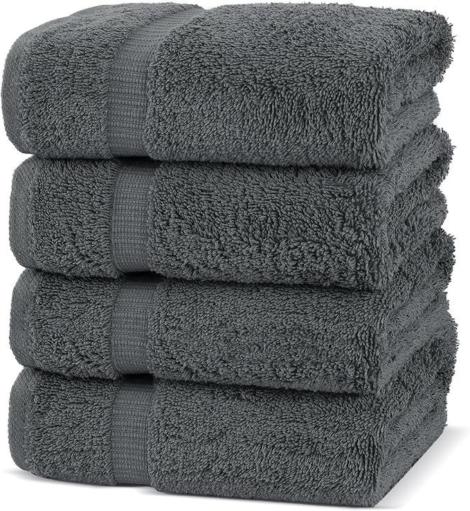 Chakir Turkish Linens Premium Cotton Absorbent Turkish Towels (Hand Towel - 4 Piece Dark Gray)