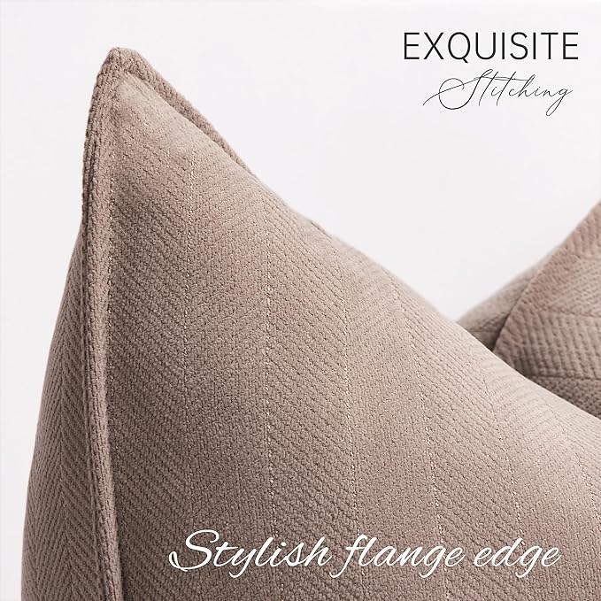 ZWJD Khaki Pillow Covers 24x24 Set of 2 Chenille Throw Pillow Covers with Elegant Design Soft and Luxurious Decorative Throw Pillows for Couch, Bed, and Home Decor