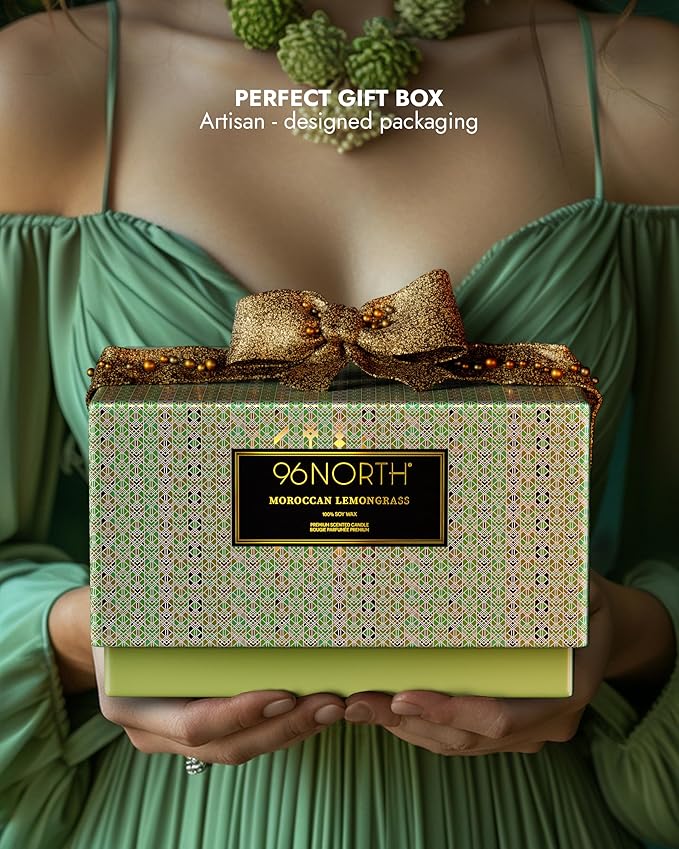 96NORTH Luxury Lemongrass Candle | Large 3-Wick Jar Candle | Up to 40 Hours Burning Time | 100% Natural Soy Wax | Relaxing Aromatherapy Aesthetic Candle | Housewarming Gift for Men and Women
